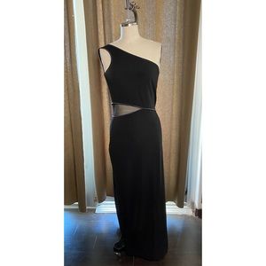 ABS Black Full One Shoulder Dress